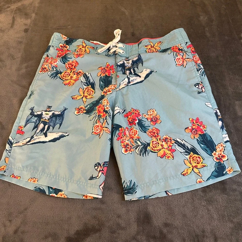 Batman Floral Swim Trunks Blue Swim Shorts Summer Beach Mens Medium 36x9